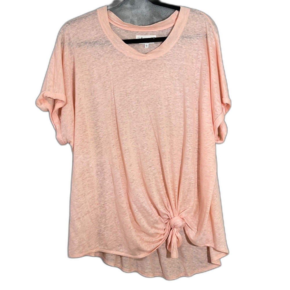 Lou & Grey for LOFT 100% Linen top Women’s Size XL Blush pink Tie Front